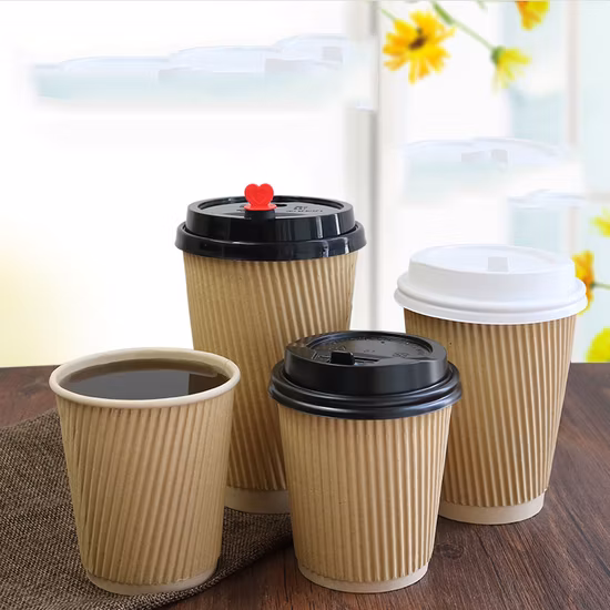 Copo de papel ondulado de parede grossa, copo de papel ondulado descartável 16oz 12oz 8oz